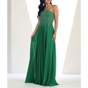 MayQueen | Emerald Green Maxi Gown sz 8 Dress Formal Strapless NEW #H991